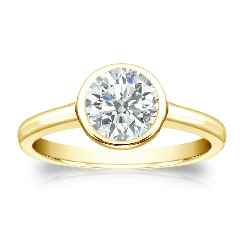 Ladies simple solitaire engagement rings-Auriya 14k Gold 1ctw Bezel-set Solitaire Diamond Engagement Ring Certified