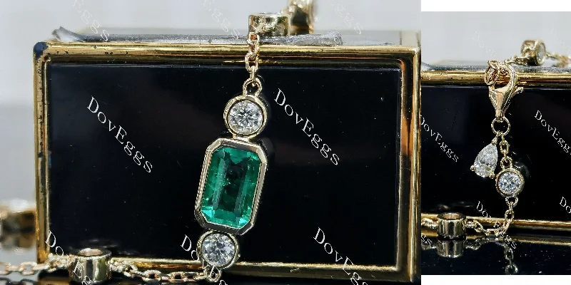 Ladies stacking bracelets-Doveggs elongated emerald moissanite/lab grown diamond & colored gem bracelet