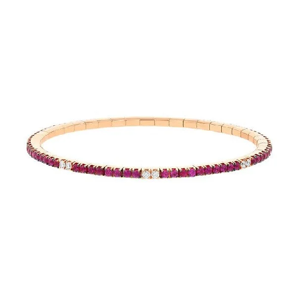 Ladies stackable bangles-EXTENSIBLE 18K Rose Gold Ruby and Diamond Stretch Bracelet