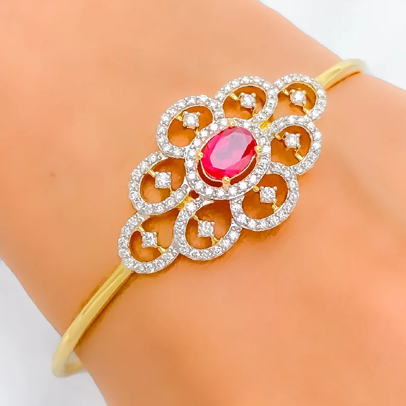 Ladies bangle set-Elegant Floral Diamond + 18k Gold Bangle Bracelet