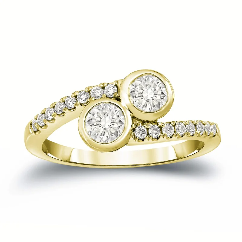 Ladies rose gold engagement rings with diamonds-Auriya 14k Gold 1ct TDW Round 2-Stone Diamond Bezel Engagement Ring