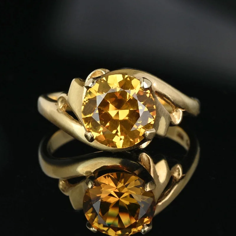 Ladies titanium ring-Vintage Bypass 10K Gold Citrine Solitaire Ring