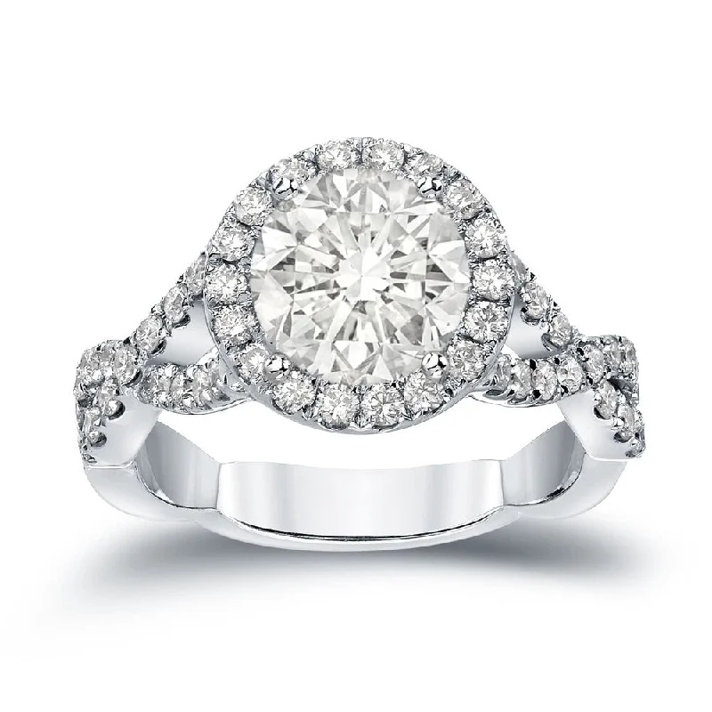 Ladies engagement rings with bezel setting-Auriya Twisted Split Shank 2 3/4ctw Halo Diamond Engagement Ring 14K Gold