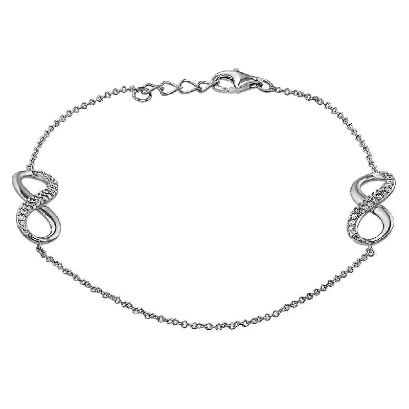 Ladies charm bangles-Sterling Silver Double Infinity Bracelet with Simulated Diamonds