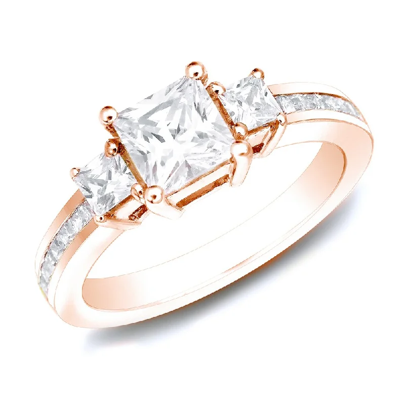 Ladies colored gemstone engagement rings-Auriya 14k Rose Gold 1 1/2ctw Princess-cut 3-Stone Diamond Engagement Ring