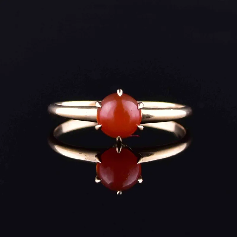 Ladies luxury gold ring-Vintage 14K Gold Carnelian Cabochon Solitaire Ring