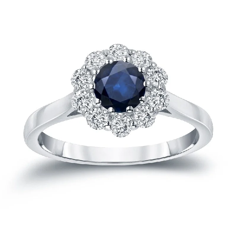 Ladies engagement rings with halos-Auriya Round 3/5ct Blue Sapphire and 1/2ct TDW Halo Diamond Engagement Ring 14k Gold (H-I, I1-I2)