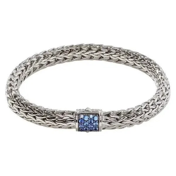 Ladies hammered bracelet-JOHN HARDY Classic Chain Silver Medium Blue Sapphire Bracelet