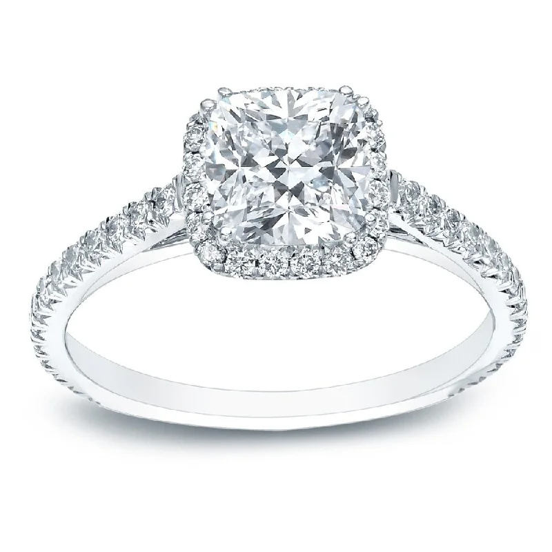 Ladies platinum engagement rings with diamonds-Auriya Platinum 1 1/2ctw Cushion-cut Halo Diamond Engagement Ring