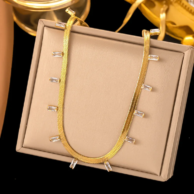 Jyh1076 Necklace Gold Square White Diamond