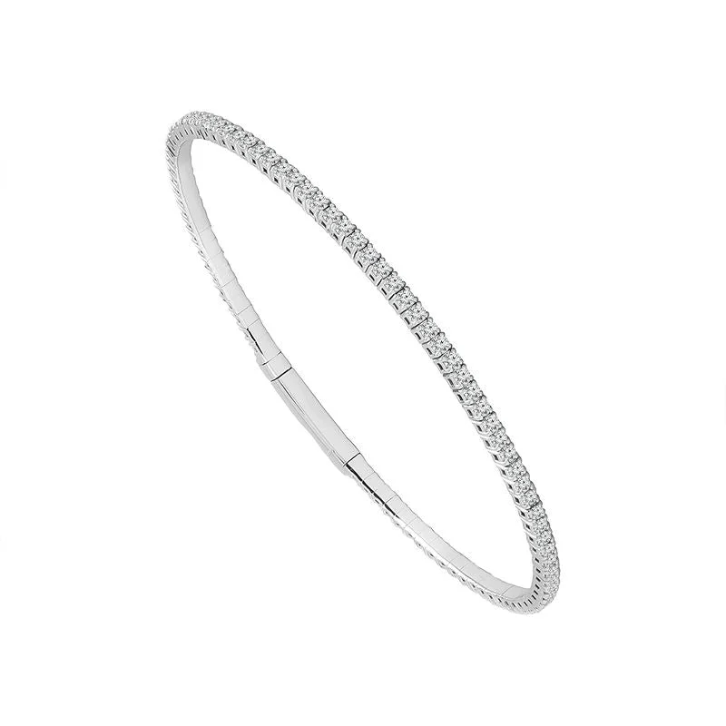 Ladies bangle with crystals-14K White Gold Flexible Diamond Bracelet