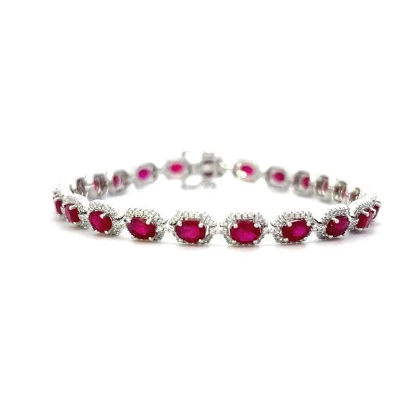 Ladies simple bangle-18K White Gold Oval Ruby and Diamond Bracelet