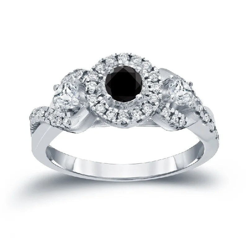 Ladies black diamond engagement rings-14k Gold 3/5ct TDW Black Diamond with Halo Engagement Ring (H-I, I1-I2)