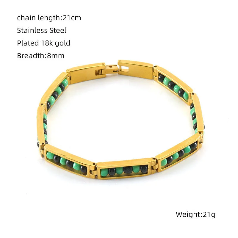 Gold Bracelet-Black + Green