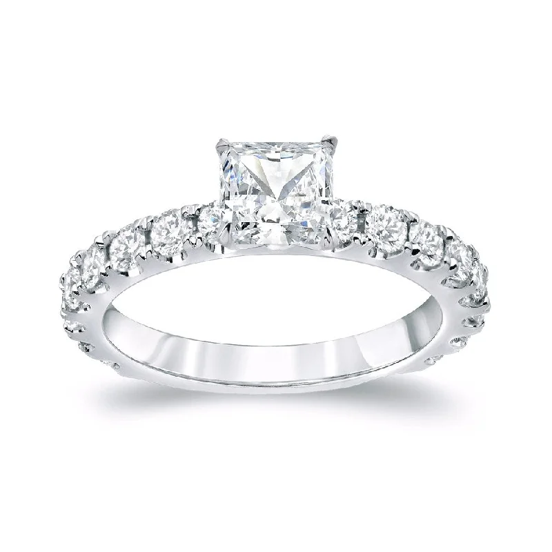 Ladies three-stone diamond engagement rings-Auriya Classic 1 3/4ctw Princess-Cut Diamond Engagement Ring Platinum Certified