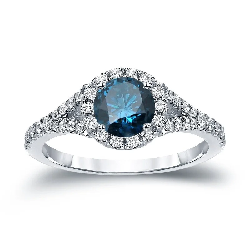 Ladies custom engagement rings-Auriya 1 1/2ctw Round Halo Blue Diamond Engagement Ring 14k Gold (H-I, SI1-SI2)