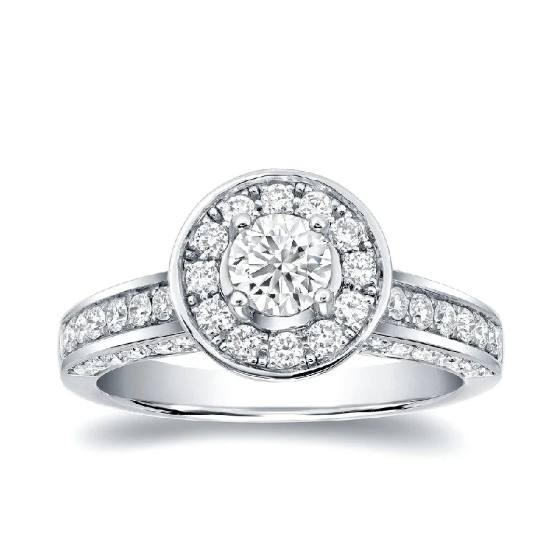 Ladies two-tone engagement rings-Auriya Unique Vintage 1 1/2ct TDW Round Diamond Engagement Ring 14k White Gold