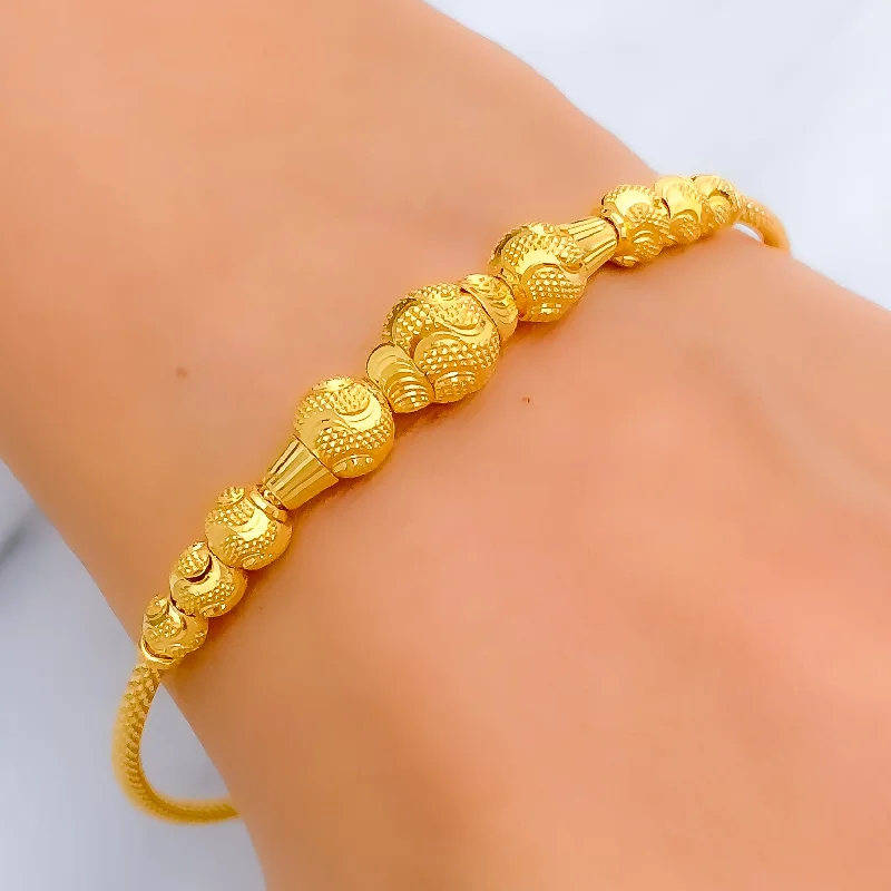 Ladies gemstone charm bracelet-Classic Alluring Wavy 22k Gold Bangle Bracelet