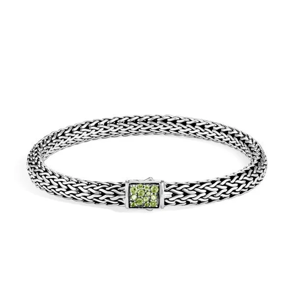 Ladies rose gold bangles-JOHN HARDY Classic Chain Peridot And Black Sapphire Reversible Bracelet - 6.5MM