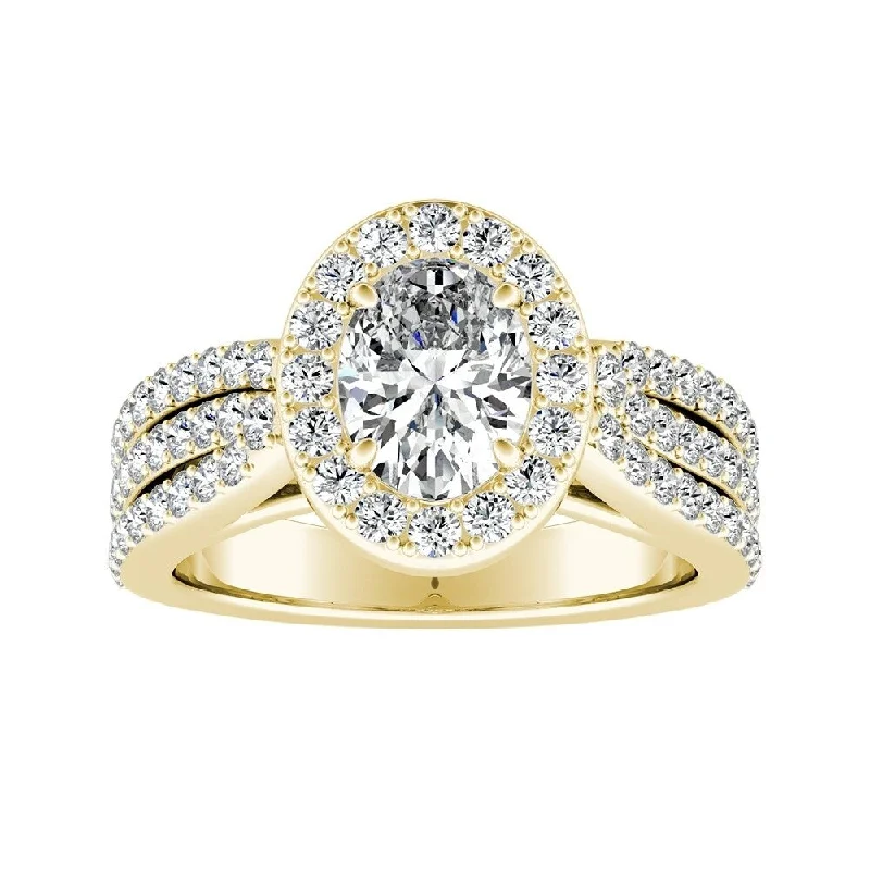 Ladies vintage engagement rings-Triple Band Oval-cut Halo Diamond Engagement Ring 1 carat TW 14k Gold by Auriya