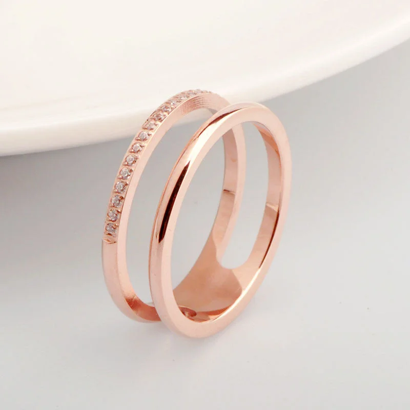 Ladies delicate ring-Wholesale Simple Style Geometric Titanium Steel Zircon Rings