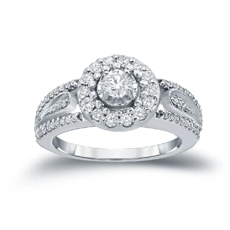 Ladies engagement rings with a twist-Auriya 1/2ct TDW Round Diamond Halo Engagement Ring 14k Gold