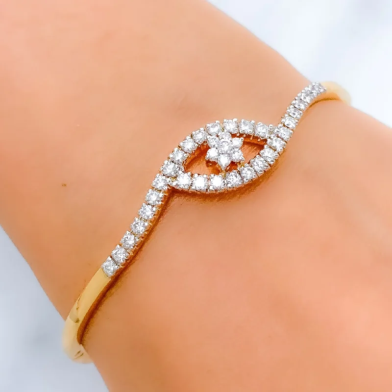 Ladies simple bangle-Marquise Shaped Diamond + 18k Gold Bangle Bracelet