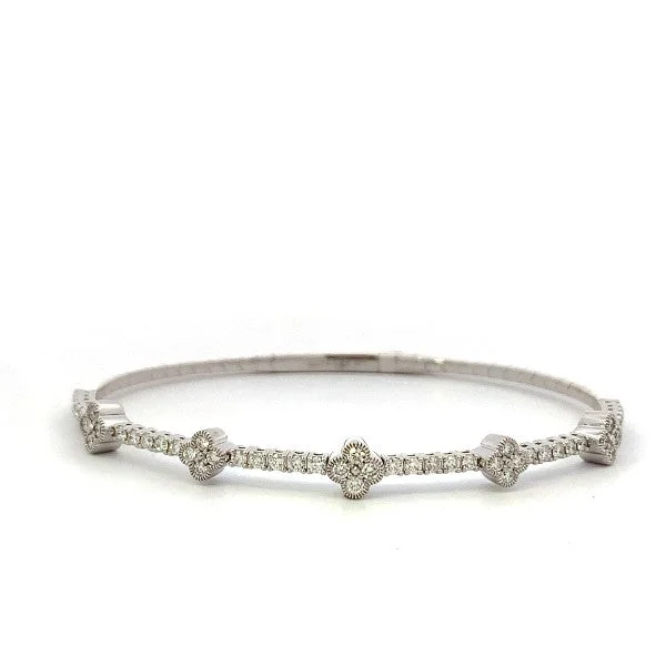 Ladies handmade bracelet-14K White Gold Diamond Clover Station Bracelet