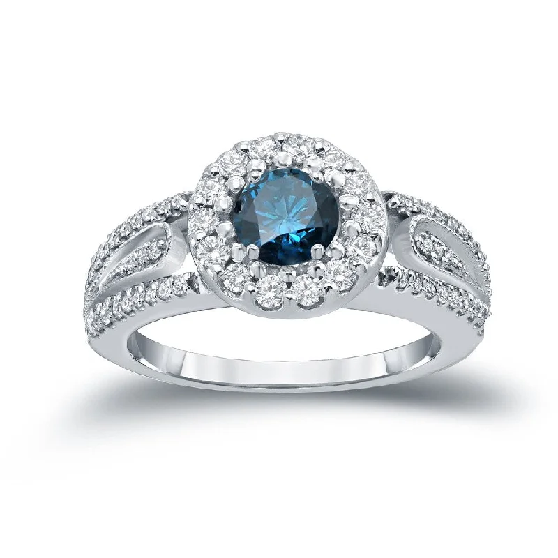 Ladies delicate engagement rings-Auriya 1/2ctw Round Halo Blue Diamond Engagement Ring 14k Gold (H-I, I1-I2)