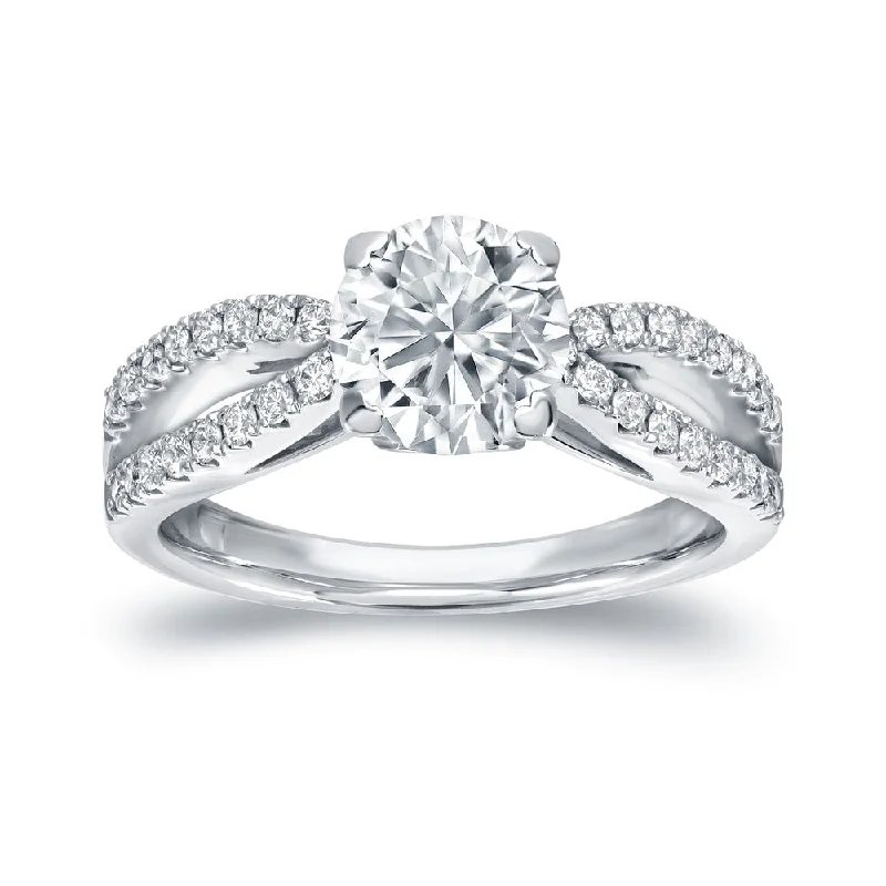 Ladies contemporary engagement rings-Auriya Modern Split Shank 1 1/4cttw Round Diamond Engagement Ring 14k White Gold