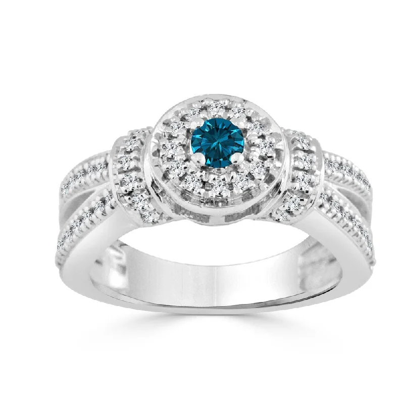 Ladies contemporary engagement rings-Auriya Contemporary 1/2ctw Halo Blue Diamond Engagement Ring 14K Gold