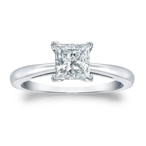 Ladies unique engagement rings-Auriya Platinum 3ctw Princess-Cut Solitaire Diamond Engagement Ring GIA Certified