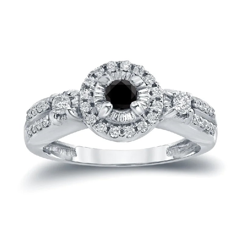 Ladies solitaire engagement rings with round diamonds-Auriya Modern Illusion Set Black Diamond Halo Engagement Ring 2/5ctw 14k Gold