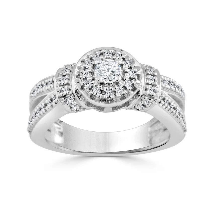 Ladies vintage style engagement rings-Auriya Modern 1/2ctw Round Halo Diamond Engagement Ring 14k Gold