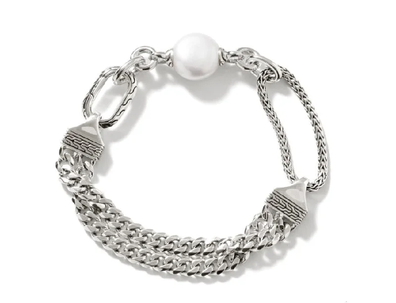 Ladies sleek bracelet-JOHN HARDY Classic Chain Silver And Pearl Bracelet