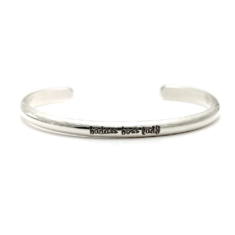 Ladies silver tennis bracelet-Personalized Message Cuff Bracelet in Sterling Silver