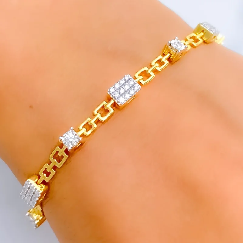 Ladies cross bracelet-Alternating Chain Linked Diamond + 18k Gold Bracelet