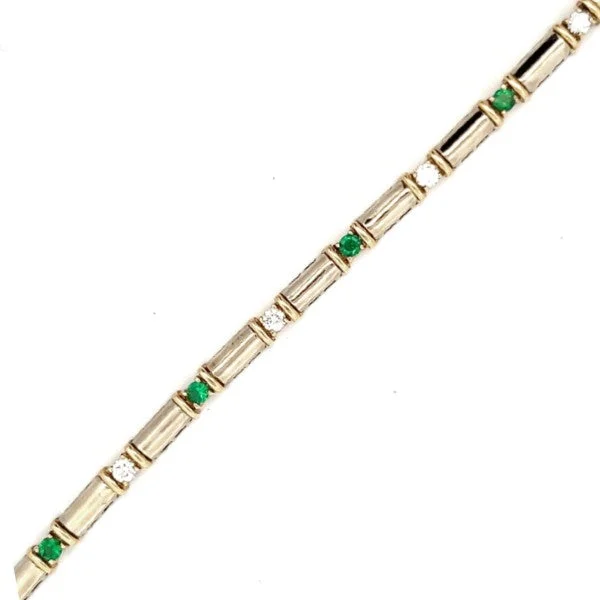 Ladies diamond bracelet-14K Yellow and White Gold Emerald and Diamond Link Bracelet - FINAL SALE