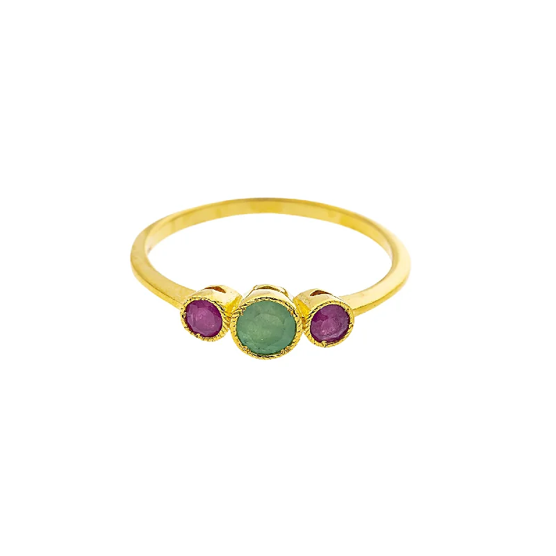 Ladies floral design ring-22K Yellow Gold, Emerald & Ruby Cocktail (2.2gm)