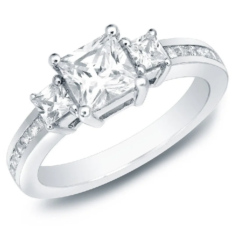 Ladies platinum diamond engagement rings-Auriya 14k Gold 1 1/2ctw Princess-cut 3-Stone Diamond Engagement Ring