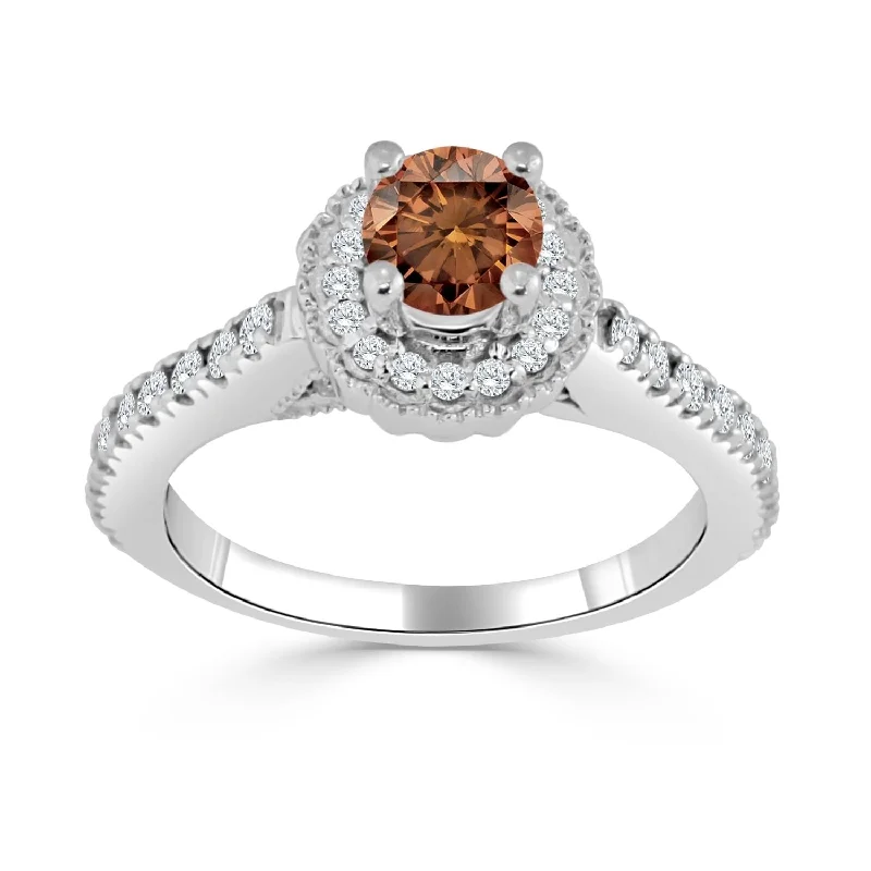 Ladies platinum engagement rings-Auriya 3/4ct TDW Round Brown Diamond Halo Engagement Ring 14k Gold