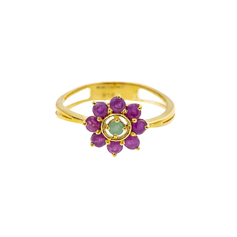 Ladies vintage engagement ring-22K Yellow Gold, Emerald & Ruby Cocktail (2.7gm)