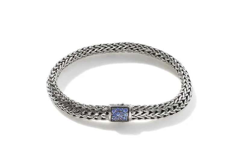 Ladies sterling silver cuff-JOHN HARDY Classic Chain Sapphire Reversible Bracelet