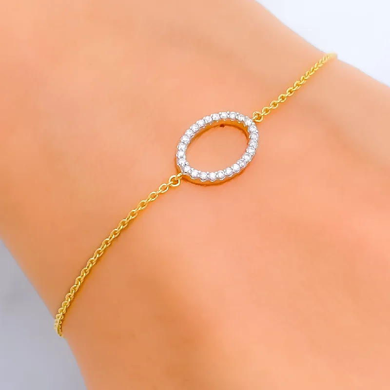 Ladies delicate gold bracelet-Ornate Oval-Shaped Diamond + 18k Gold Bracelet