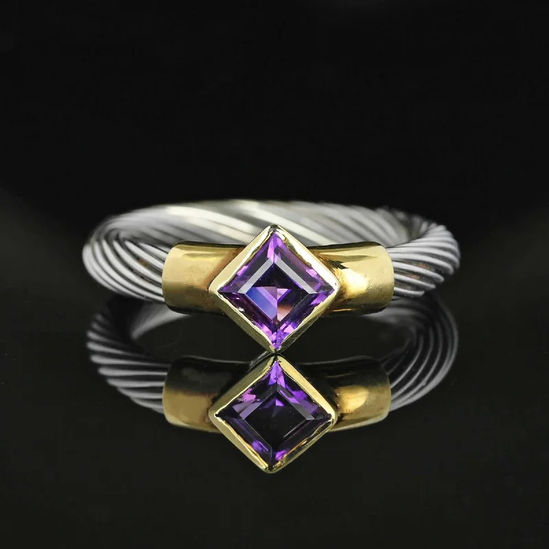 Ladies silver ring-David Yurman Style 14K Gold Silver Wire Amethyst Ring Band