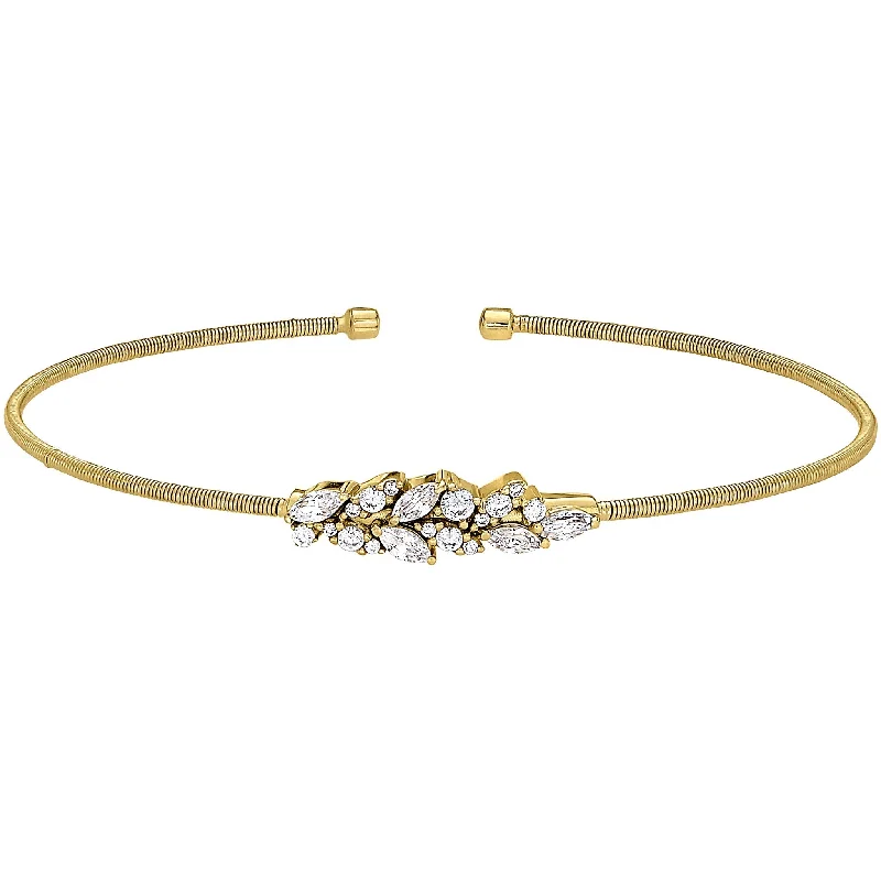 Ladies modern bracelet-Cable Bracelet with Simulated Diamond Leaf Pattern