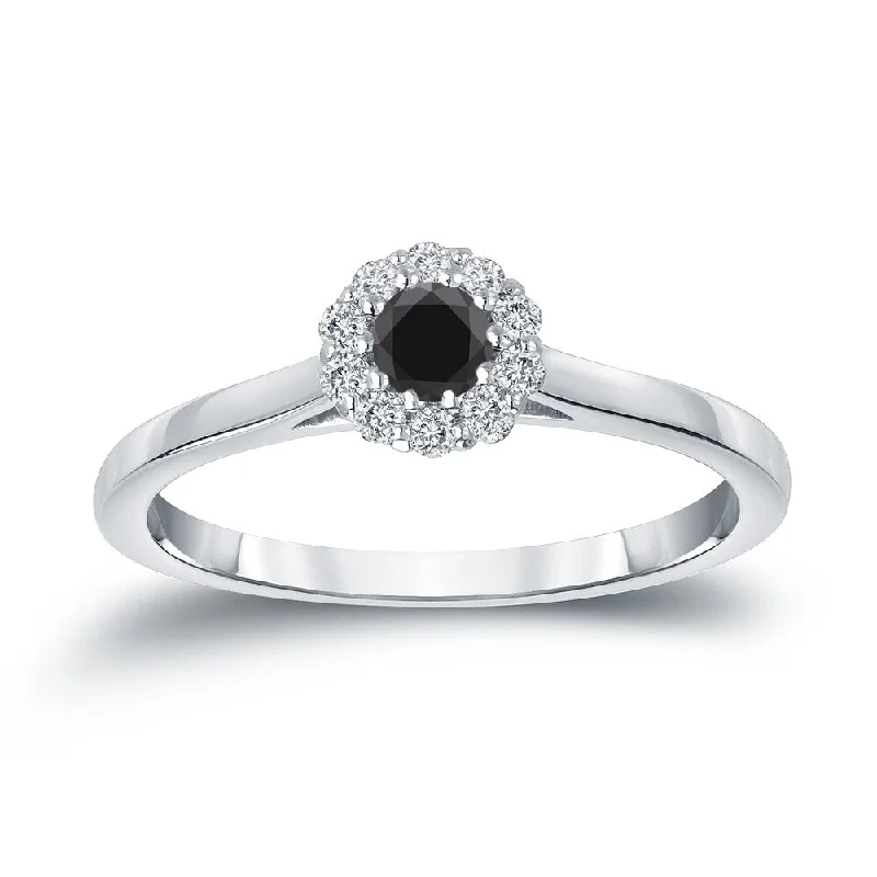 Ladies unique vintage engagement rings-Auriya 14k Gold 1/4ctw Halo Black Diamond Engagement Ring