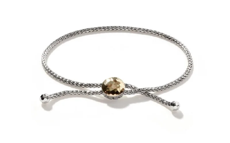 Ladies cuff with gemstones-JOHN HARDY Classic Chain Gold & Silver Hammered Station Bracelet