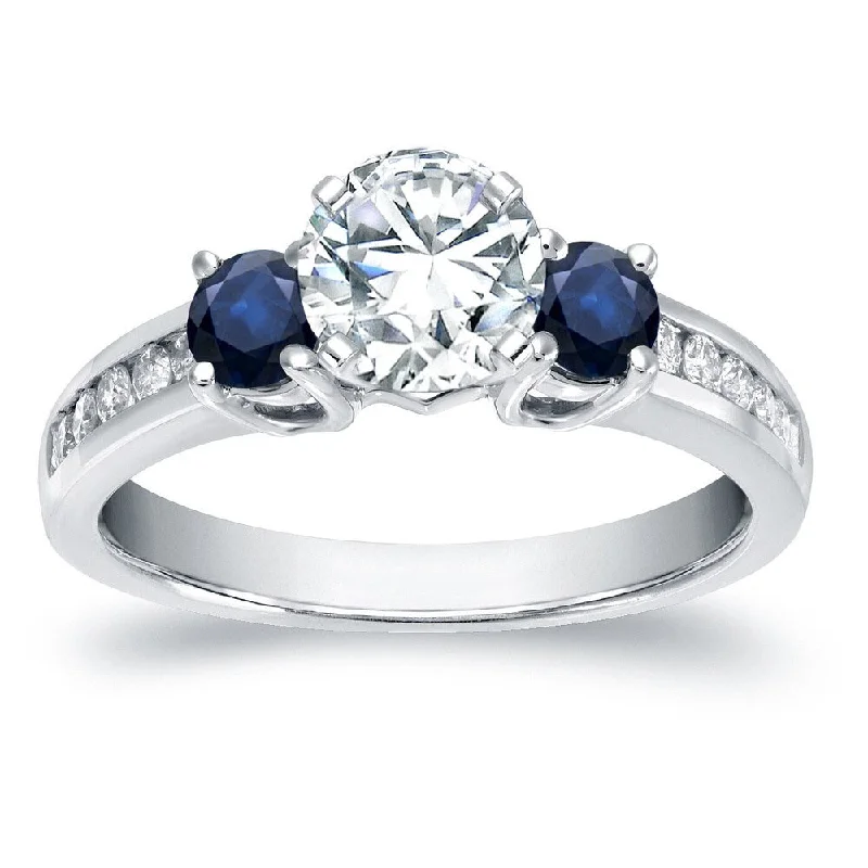 Ladies silver engagement rings-Auriya 14k Gold 3/5ctw 3-Stone Diamond and Sapphire Engagement Ring 2/5ct (H-I, SI1-SI2)