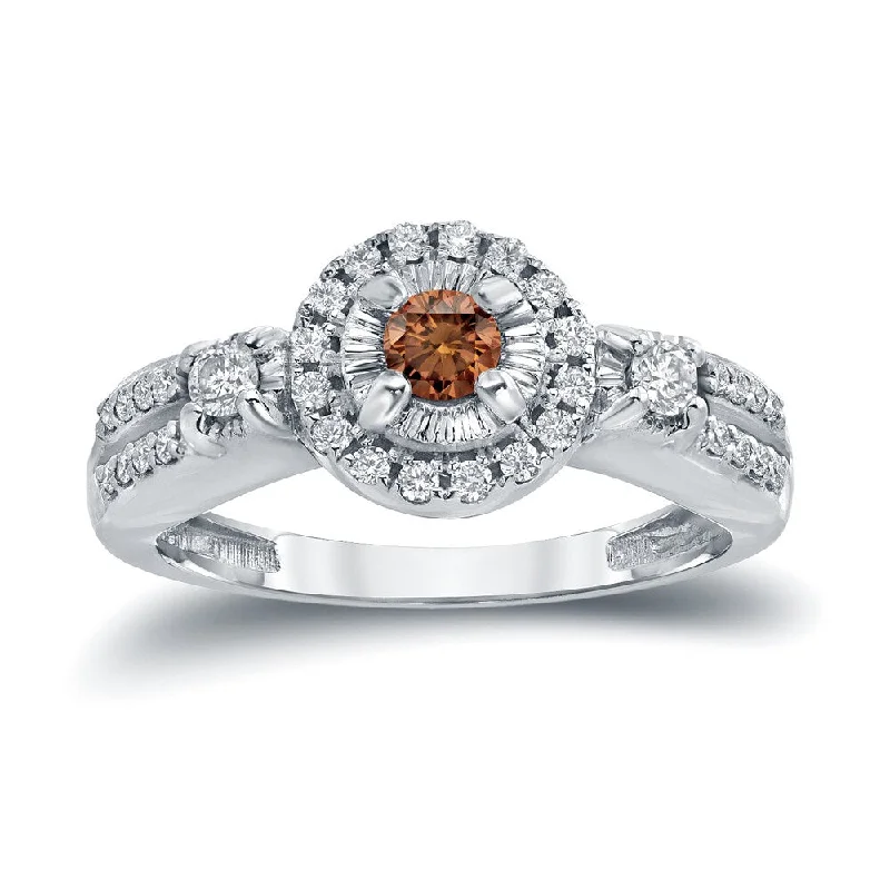 Ladies round cut engagement rings-Auriya Illusion Set Brown Diamond Halo Engagement Ring 2/5ctw 14k Gold